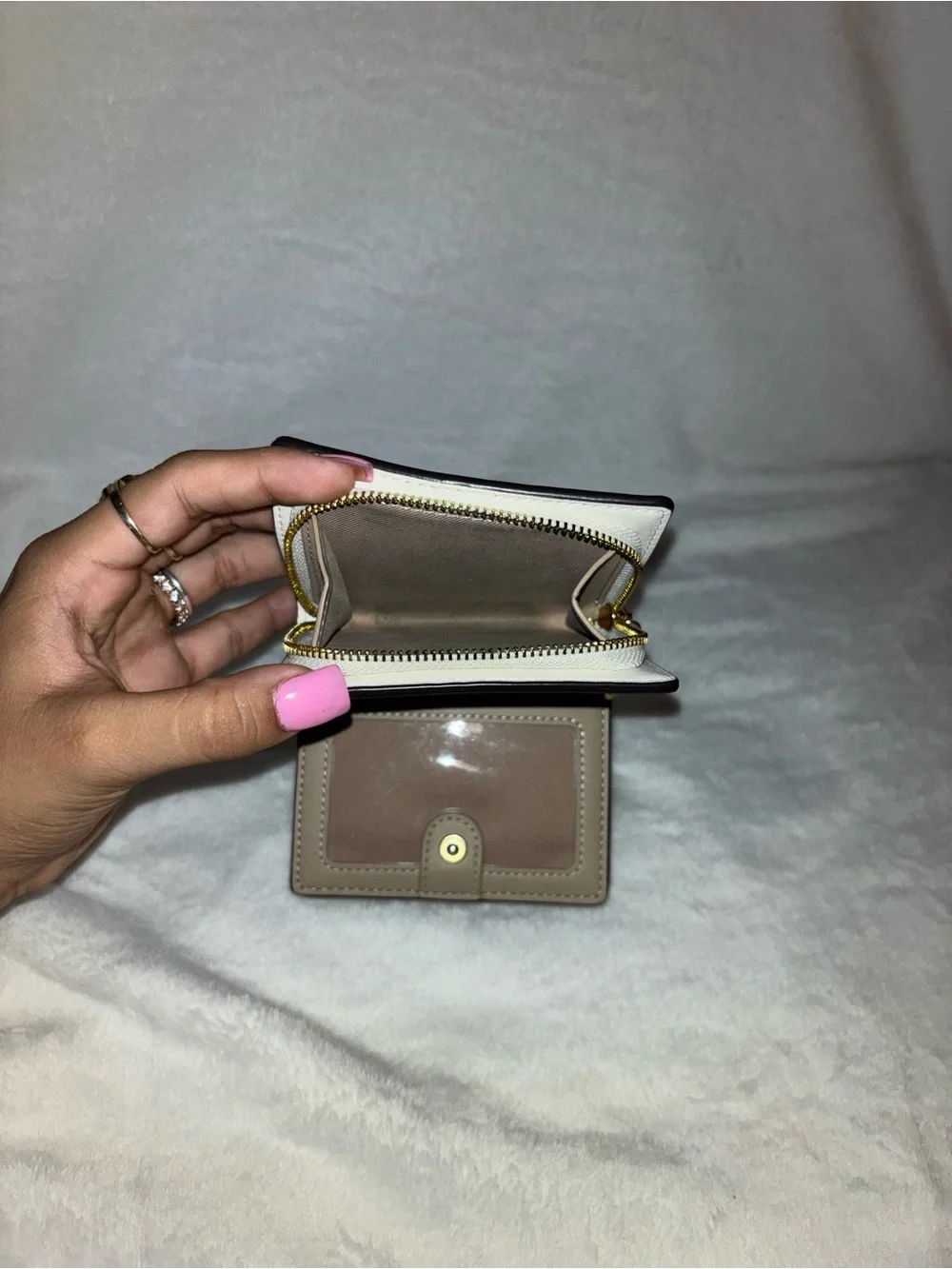 Coach Beige Signature Floral Zip Card Case with Gold Logo